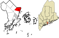 Knox County Maine sisälsi ja rekisteröimättömät alueet Camden highlighted.svg
