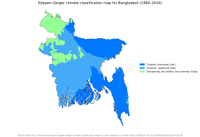 Köppen climate classification map for Bangladesh for 1980–2016