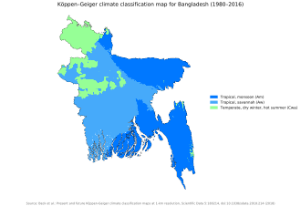 Koppen-Geiger climate classification map for Bangladesh Koppen-Geiger Map BGD present.svg