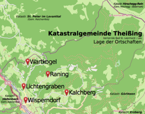 Location of the localities of the cadastre.  Theissing-Gem.  Bad St. Leonhard.png