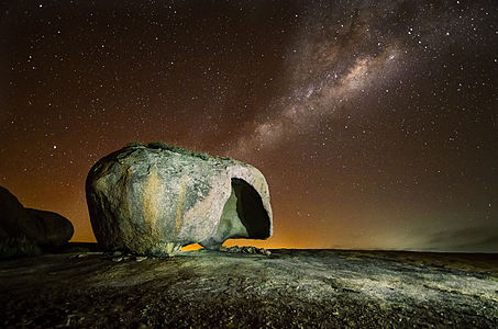 The iconic Pedra do Capacete (Helmet Stone) with the Milky Way in the background. A fantastic and unique place; such rock formation is only found in Devil's Marbles on the Australian Outback, Erongo Mountains in Namibia and the Hoggar region in Algeria.