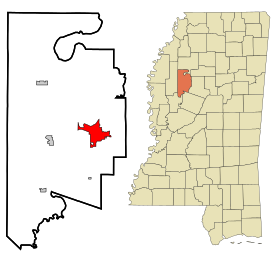Leflore County Mississippi Incorporated and Unincorporated areas Greenwood Highlighted.svg