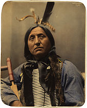 Left Hand Bear, an Oglala Lakota chief, wearing a hair-pipe breastplate, Omaha, 1898. Left Hand Bear, Oglala Sioux chief, by Heyn Photo, 1899.jpg