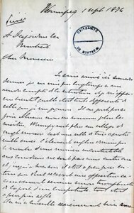 Louis-Rodrigue Masson Lettre à Alphonse Desjardins 1874-09-01