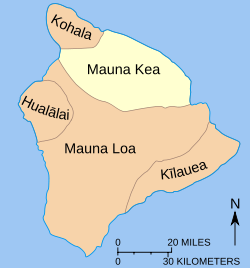 A Mauna Kea fekvése a Hawaii szigeten