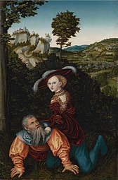 Phyllis and Aristotle by Lucas Cranach the Elder. Oil on panel, 1530