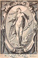 Jacob Matham (after a design by Hendrick Goltzius). 7. Luna label QS:Len,"Luna" label QS:Lpl,"Księżyc" 1597. copper engraving print. privata kolekto institution QS:P195,Q768717 .