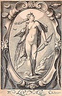 Jacob Matham (after a design by Hendrick Goltzius). 7. Luna label QS:Len,"Luna" label QS:Lpl,"Księżyc" 1597. Kupferstich. Privatsammlung institution QS:P195,Q768717 .