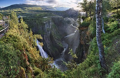 A wide evening view to Måbødalen in Eidfjord municipality, Hordaland, Norway, in 2011 August.