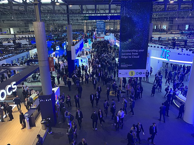 Stands during MWC Barcelona 2019, a trade show for the mobile communications industry in Barcelona, Spain