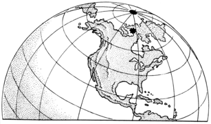 Position du pôle magnétique par rapport au pôle géographique.