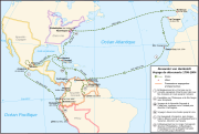 Carte du voyage d'Alexander von Humboldt et d'Aimé Bonpland aux Amériques