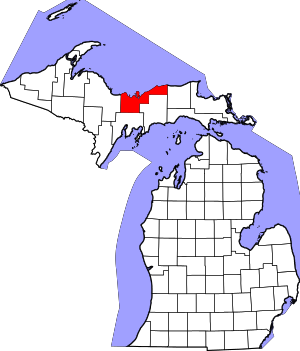 Map of Michigan highlighting Alger County
