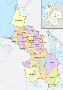 Municipalities of Sucre. Mapa de Sucre (politico).svg