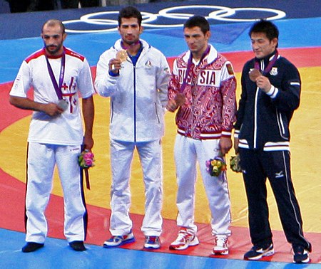 ไฟล์:Medalists at the Men's 60 kg Greco Roman Wrestling.jpg