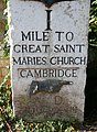 Milestone erected in 1728 along Trumpington Road, Cambridge. [99]