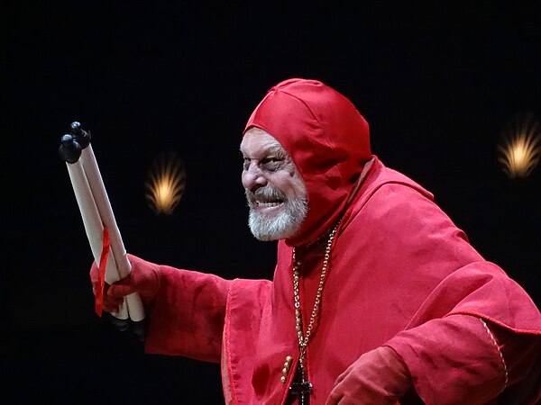 Gilliam as Cardinal Fang in "The Spanish Inquisition" sketch during the Python reunion, Monty Python Live (Mostly), in 2014