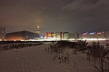 Moscow, new housing and retail buildings on Khodynka field at night.jpg