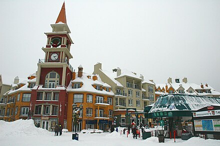 The bright colors of the lower village after heavy snowfall