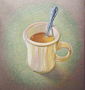 Colored pencil drawing displaying layering (mug) and burnishing (spoon) techniques Mug of Coffee.jpg