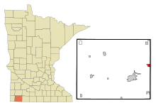 Nobles County Minnesota Sisältää ja rekisteröimättömät alueet Brewster Highlighted.svg