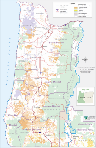 <span class="mw-page-title-main">Oregon and California Railroad Revested Lands</span> 2 million acres of land managed by the US BoLM