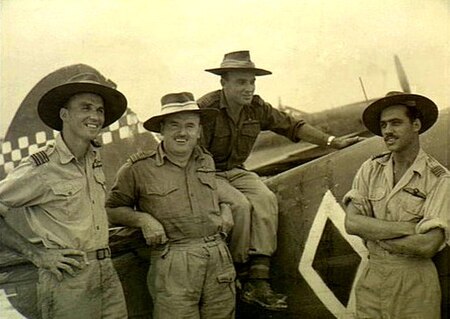 McLachlan (second from left) with pilots of No. 81 Wing at Labuan, North Borneo, in September 1945