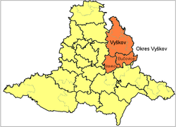 Lokasi daerah di Wilayah Moravia Selatan dalam negara Republik Czech