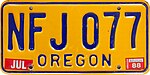 Oregon 1988 Yolcu lisansı plate.jpg