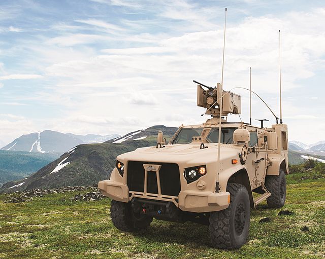 2016 Oshkosh L-ATV (configured as JLTV) equipped with EOS R-400S-MK2 remote weapon system armed with Orbital ATK’s M230 LF 30 mm lightweight automatic