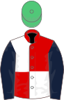 Red and white (quartered), dark blue sleeves, emerald green cap