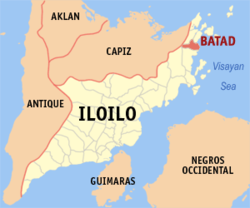 Mapa ng Iloilo na nagpapakita sa lokasyon ng Batad.