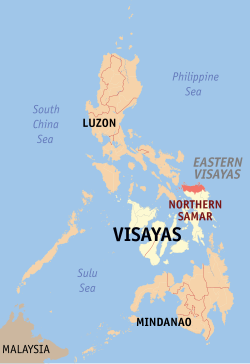 Mapa iti Filipinas a mangipakita ti pakasarakan iti Amianan a Samar.