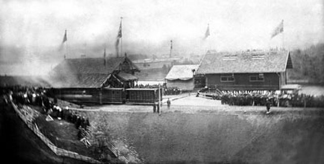 Photograph taken by Pihl of the opening of Randsfjordbanen in 1868