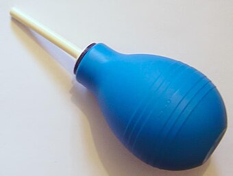 A rectal bulb syringe for injecting a small enema.