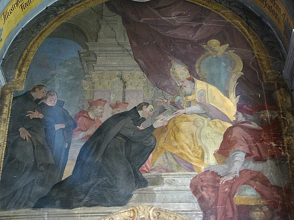 A fresco depicting Ignatius receiving the papal bull from Pope Paul III was created after 1743 by Johann Christoph Handke in the Church of Our Lady Of