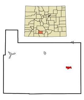 Rio Grande County Colorado Incorporated and Unincorporated areas Monte Vista Highlighted.svg