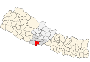 Rupandehi District i Lumbini Zone (grå) i Western Development Region (grå + lysegrå)