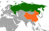 نقشهٔ موقعیت چین و روسیه.