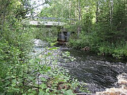Joki Säynäjälle menevän metsäautotien kohdalla.