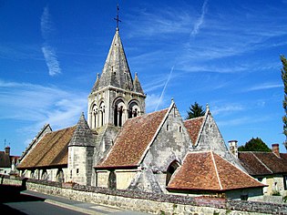 Saintines (60), église Saint-Denis, Saint Jean-Baptiste, rue Jean-Jaurès, depuis l'est.jpg