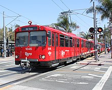 Siemens-Duewag U2 in service on the San Diego Trolley Blue Line San Diego Red Trolley.jpg