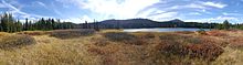 Panoramic View of Santiam Lake in early Autumn.