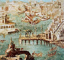 Affresco dell'antica città di Stabiae rappresentante il porto di Puteoli.