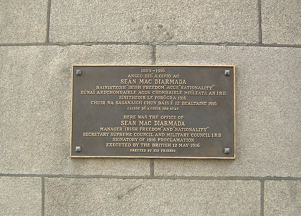 Plaque outside offices in Dublin once used by Seán MacDiarmada