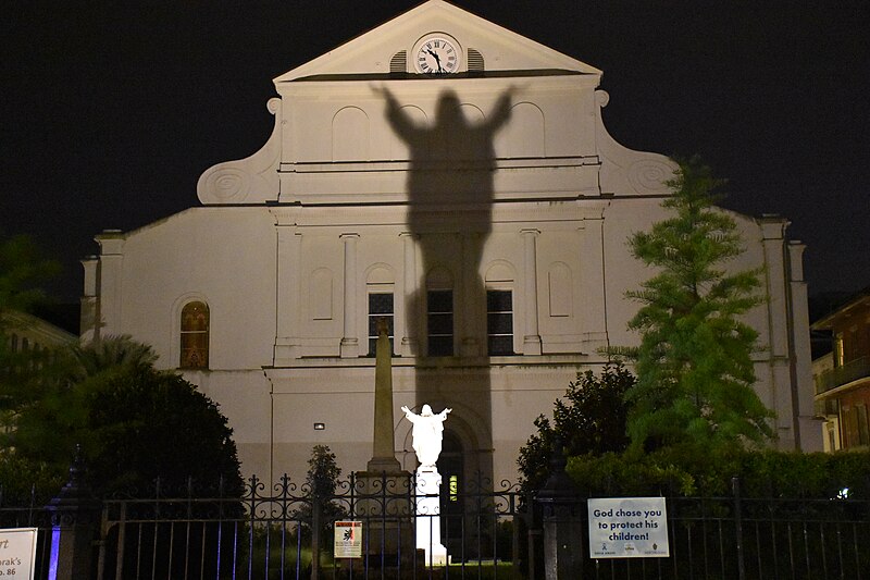 File:Shadow of Jesus statue on St Louis Cathedral in New Orleans 2.JPG