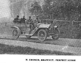 Harold Church driving the 1907 Shawmut Model B Touring to a perfect score finish in the Bay State Endurance Run.