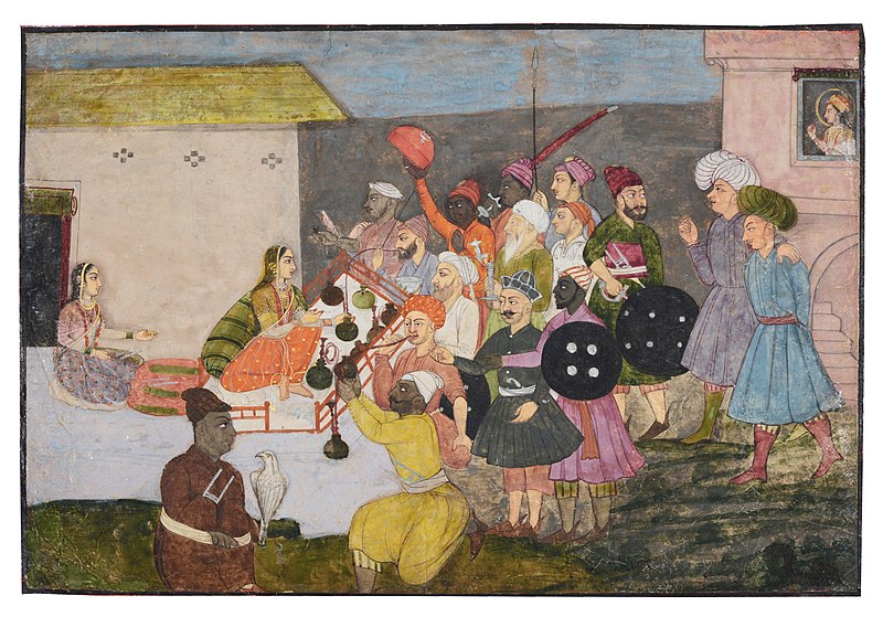 File:Soldiers at the hookah stall and commotion in the bazaar.jpg