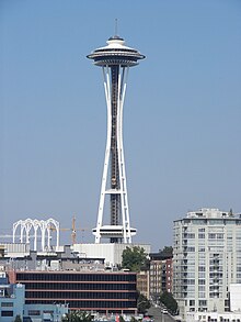 The Landmark's design was inspired by Seattle's Space Needle tower Space Needle from Elliott Bay 2.jpg