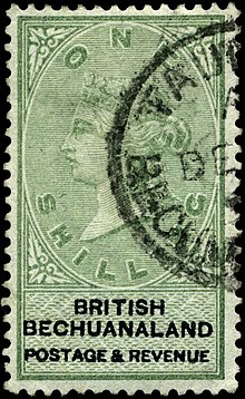 Overprinted British Stamp, 1887 Stamp Bechuanaland 1887 1sh.jpg